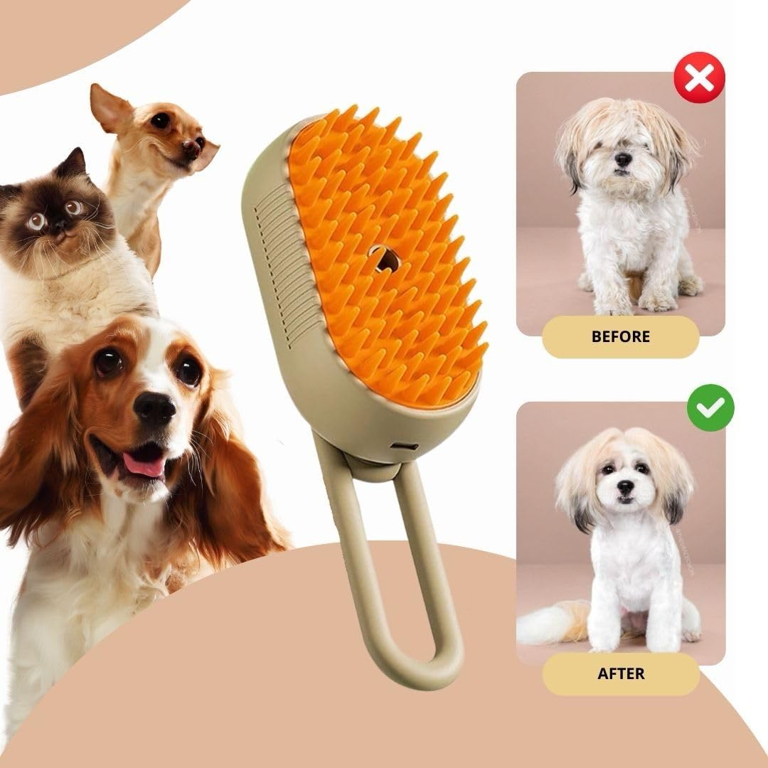 3-in-1 Cat & Dog Grooming Mist Steam Brush , Electric Pet Shedding Comb with Spray