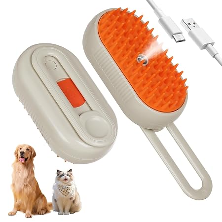 3-in-1 Cat & Dog Grooming Mist Steam Brush , Electric Pet Shedding Comb with Spray