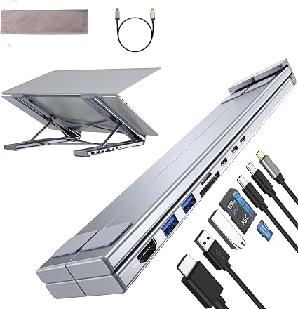 Laptop Stand with Docking Station, 8 in 1 USB C Hub HDMI Portable Laptop Stand