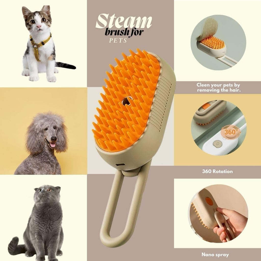 3-in-1 Cat & Dog Grooming Mist Steam Brush , Electric Pet Shedding Comb with Spray