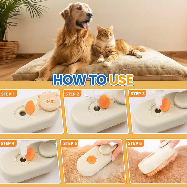 3-in-1 Cat & Dog Grooming Mist Steam Brush , Electric Pet Shedding Comb with Spray