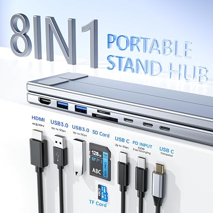 Laptop Stand with Docking Station, 8 in 1 USB C Hub HDMI Portable Laptop Stand