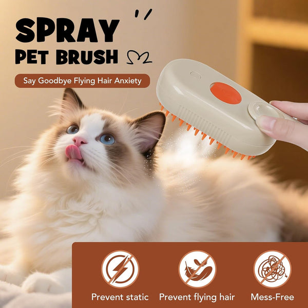 3-in-1 Cat & Dog Grooming Mist Steam Brush , Electric Pet Shedding Comb with Spray
