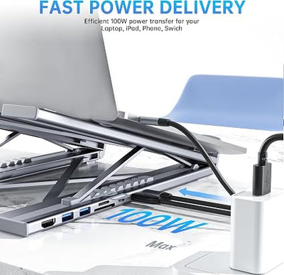 Laptop Stand with Docking Station, 8 in 1 USB C Hub HDMI Portable Laptop Stand